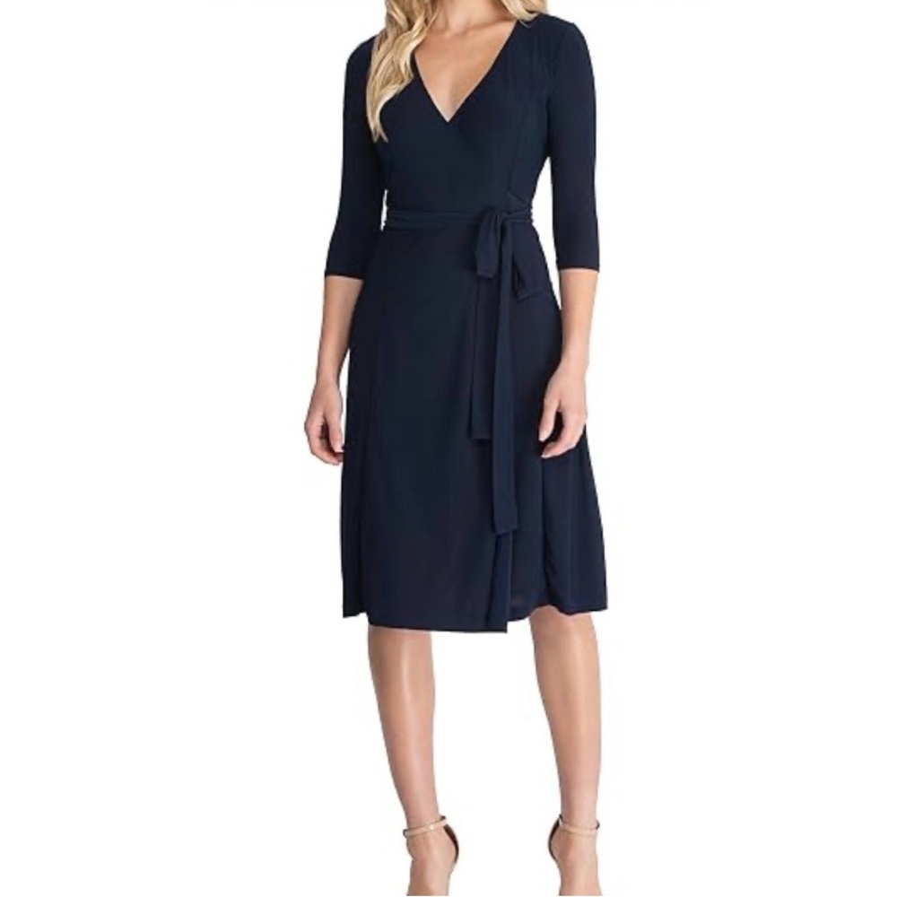 Melissa Masse Navy Blue Classic Wrap Dress - 3/4 Sleeve - NWOT